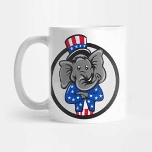 Republican Elephant Mascot Arms Crossed Circle Cartoon Mug